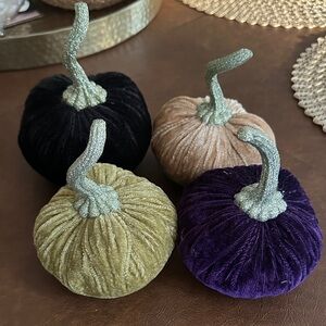 Velvet Pumpkin Decor Set in Black, Tan, Green, and Purple